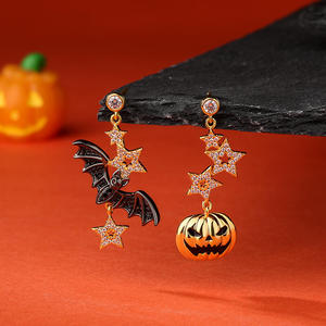 Jeulia Halloween Fun Bat & Pumpkin Sterling Silver Asymmetrical <b>Dangle</b> <b>Earrings</b> - Product Image 6