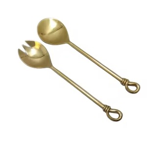 Servidor de ensalada de acero inoxidable pulido dorado, mango acrílico, juego de accesorios de cocina, cuchara para ensalada, tenedor - Product Image 3