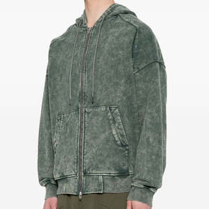 2025 nueva venta al por mayor ODM hombres logotipo personalizado FrenchTerry 100% algodón Unisex Sudadera con capucha Vintage Oversize Zip transpirable Snow Wash - Product Image 3