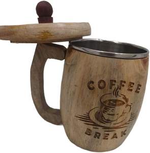 Tasse à thé ou à café en bois avec couvercle pour boissons froides et chaudes - 130 ml - Bois de sheesham massif (mat) - Product Image 2