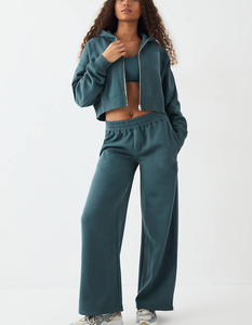 Chándal Deportivo Vintage para Mujer, de Gran Peso, con Logotipo Personalizado, Impresión por Transferencia de Calor, Estilo Urbano, con Cremallera y Corte Recortado - Product Image 2