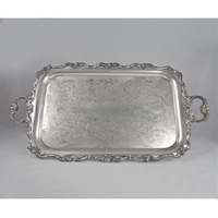 Plateaux de service rectangulaires en acier inoxydable en métal argenté avec poignées pour salade de Fruits et jus, en vrac