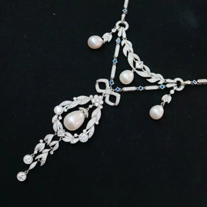 สร้อยคอไข่มุกสเตอร์ลิง925หรูหราสง่างามพร้อมเพทายประดับอัญมณีหรูหราชุบโรเดียม - Product Image 1