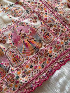 Sari de Seda Pashmina Rajwadi Patola Suave para Mujer Adulta, Tejido Jacquard, con Hilo de Cachemira, Pallu Tejido, Borde de Zari Pesado - Product Image 2