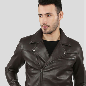 <b>Men's</b> ODM Autumn High Street Leather <b>Jacket</b> with Zipper Front Design Customizable Leather <b>Jackets</b> at Best Price - Product Image 4