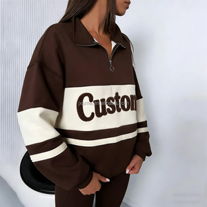 <span class=keywords><strong>Felpa</strong></span> Personalizzata con <span class=keywords><strong>Zip</strong></span> a 1/4 e Collo Alto, <span class=keywords><strong>Felpa</strong></span> con <span class=keywords><strong>Zip</strong></span> e Inserti a Contrasto <span class=keywords><strong>Oversize</strong></span> con Ricamo a Spugna da Donna Senza Cappuccio - Product Image 2