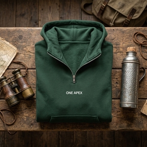Sweat-shirt à capuche surdimensionné vert forêt premium, demi-zip, en molleton épais, personnalisable OEM ODM, vente en gros, streetwear - Product Image 3