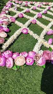 Chaadar de mariage floral artificiel personnalisé-Blanc cassé avec des fleurs et des perles de pivoine pastel, auvent d'entrée de mariée pour la mariée et le marié - Product Image 4