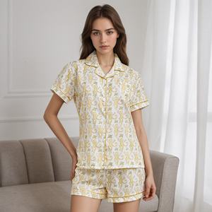 Wholesale Custom Printed <b>Nylon</b>/Cotton Solid Pants Pajamas Reversible Quick Dry Breathable Sleepwear Set <b>Women</b> High Waist Full - Product Image 2