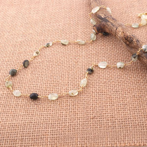 Collar de capa larga de una sola hebra con cuentas de Prehnita chapadas en oro de latón para bodas y regalos - Product Image 5