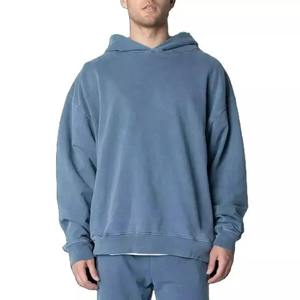 Veste à capuche pullover grande taille pour hommes automne bleu coton teint uni sport entraînement décontracté rue sweats à capuche surdimensionnés pour hommes - Product Image 4