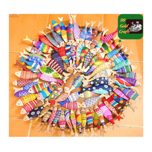 Pescado de madera decorativo artesanal colgante de pared arte hecho a mano de madera Natural costero océano tema ornamento fábrica al por mayor - Product Image 6