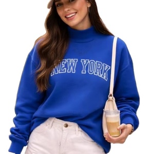 Sweat-shirt tendance hiver à col montant tricoté pour femme, pull oversize respirant à séchage rapide en polaire polyester/coton doux et chaud - Product Image 1