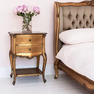 Furnitur Prancis-furnitur mewah mahoni dudukan samping tempat tidur 2 laci