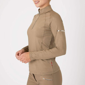 BIG TEN APPAREL Pull à col zippé beige à manches longues pour femme, en polyester, couche de base - Product Image 3