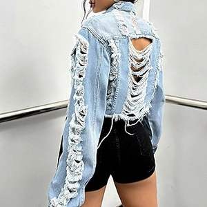 <b>Women</b> Cartoon Dark Denim Jackets & Coats Cropped Regular Button Cute Lace Casual Outwear Spring <b>Summer</b> Wash <b>Jeans</b> - Product Image 3