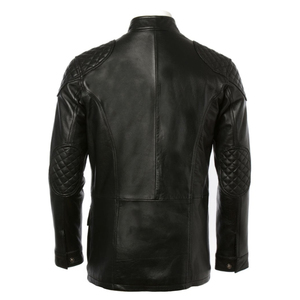 Chaqueta de motorista de cuero de vaca para hombre, chaqueta clásica elástica con cuello vuelto y botones, chaqueta forrada de microfibra para hombre - Product Image 2