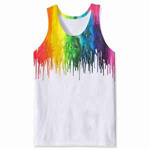 Men's <b>Rainbow</b> Dripping Print Sleeveless Tank <b>Top</b> O-Neck Knitted Casual Breathable Fitness Vest - Product Image 2