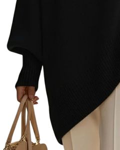 Customized Women Black Oversized Knit Poncho Sweater Winter Loose Fit Batwing Sleeve Soft Warm Pullover Casual Fashion Top - Product Image 5