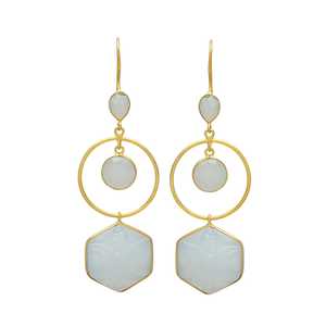 New Arrival Round Stud Gold Plated Dual Moonstone Dangle Stud Earrings - Product Image 1