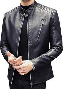 <b>Mens</b> Casual Stand Collar Slim Fit <b>Faux</b> <b>Leather</b> <b>Jacket</b> Biker Motorcycle <b>Jacket</b> - Product Image 4