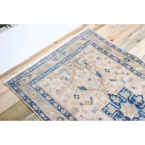 Tapis turc vintage 3,6x14,1 pieds, tapis beige géométrique en laine - Product Image 5