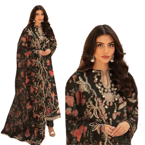 100% Cotton Women's Casual Kurti <b>Shawl</b> Dress High Quality Pakistani Embroidered Lace Zipper Button Party Salwar Kameez - Product Image 5