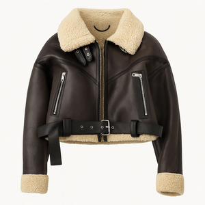 Chaqueta de Cuero Personalizada B3 con Forro de Borrego, Chaqueta de Cuero Genuino Extra Grande, Chaqueta Bomber con Cuello de Piel Cálida, Abrigo de Invierno Unisex, Cuero Vacuno - Product Image 1