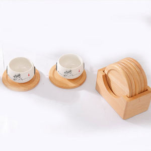 . Juego de posavasos de madera maciza elaborado con detalles rústicos naturales, ideal para evitar marcas en superficies de primera calidad. - Product Image 1