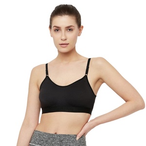 บราโยคะแบบมีโครงเสริมทรงสูงสำหรับผู้หญิง ลายตาข่ายประดับลูกปัด แบบกลับด้านได้ พร้อมสายไขว้-สีดำ - Product Image 1