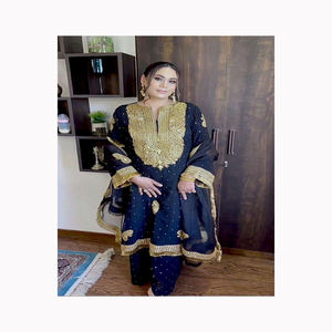 Ensemble Salwar Kameez pakistanais de luxe en jacquard Banarsi, 3 pièces, avec broderies riches sur soie, vêtements ethniques pour femmes de haute qualité - Product Image 3