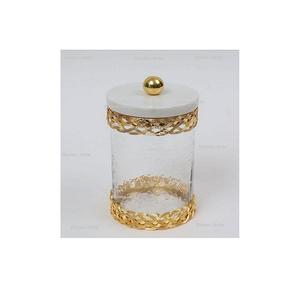 Pot à bonbons en verre au design moderne avec couvercle en marbre, qualité supérieure, forme ronde, boîte de service pour dattes et desserts, en vente - Product Image 1