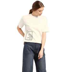 T-shirt à manches courtes en coton biologique pour femme, coupe ajustée, col rond, décontracté, streetwear, été - Product Image 1