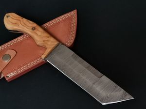 Cuchillo Tanto de Caza de Acero de Damasco Hecho a Mano de Primera Calidad, Mango de Madera Cómodo, Cuchillo Skinner S54 ZACSM OEM - Product Image 2