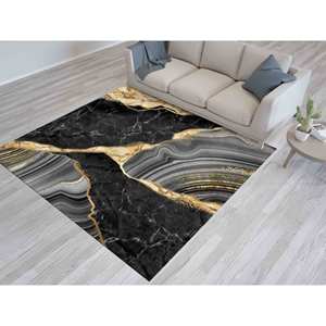 Alfombra de Mármol Negra y Dorada: Alfombra Moderna Antideslizante, Alfombra Delgada No Tejida - Product Image 3