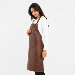 Delantal de Cuero Marrón para Mujer con Bolsillos, Manga Corta, Cierre de Broches, Impresión Digital, Uniforme para Camareros de Restaurante y Bar - Product Image 4