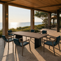 Ensemble de table et chaises de salle à manger en teck massif pour l'extérieur, résistant aux intempéries, pour projets d'hôtels, de resorts et de patios