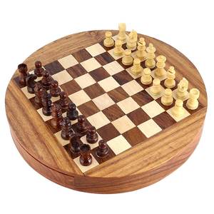 Boîte d'échecs ronde en forme d'échecs en bois européen Jeu de société classique Acheter maintenant Exportateur indien taqi - Product Image 4