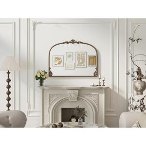 Miroir mural arqué doré avec couronne festonnée en haut, miroir de coiffeuse encadrée de métal avec verre biseauté pour salle de bain, cheminée - Product Image 6