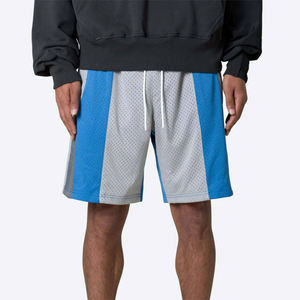 Pantalones Cortos Deportivos de Malla con Bloques de Color Personalizados, Diseño Azul y Gris, Cintura Elástica Transpirable, Ropa Deportiva Urbana - Product Image 3