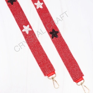 Star Red Seed Bead Bag Straps Accesorios de moda con forma personalizada y correa de monedero con cuentas de diseño - Product Image 1