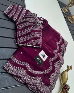 Kain panjang baru sutra murni lembut zimmy choo dengan blus batas urutan sutra <span class=keywords><strong>Dupion</strong></span> dengan urutan bekerja Saree - Product Image 2