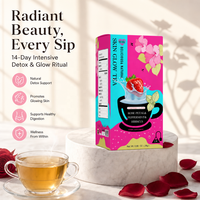 Thé Détox Beauté aux Herbes Saveur Fraise Naturelle Marque Blanche OEM, 14 Sachets Pyramidaux Rose Menthe Hibiscus pour Adultes