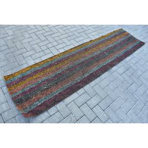 Alfombra Beige clásica moderna de lana hecha a mano de 2,1x8,3 pies con respaldo de látex de piel de conejo de imitación patrón de retazos estilo turco Vintage - Product Image 2