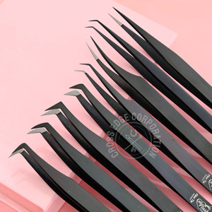 Wholesale Black Fiber Tip Eyelash Extension Tweezers 90 Degree Boot Volume Curved Classic Diamond Grip Non Slip Lash <b>Tool</b> - Product Image 6