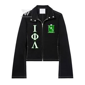 Personalizado griego Iota Phi Lambda Sorority ropa bordada estilo motorista con cremallera Jeans chaqueta de mezclilla parafernalia griega - Product Image 1