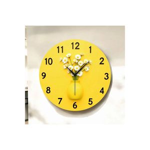 2D Embossed Yellow Potted Flower Wooden Silent <b>Wall</b> <b>Clock</b> <b>50cm</b> Daisy Colorful Gift - Product Image 2