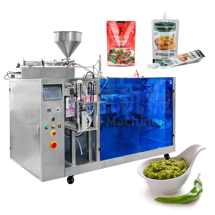 Automatische pneumatische Pumpen dosierung Doypack Bag Green Pepper Hot Sauce Stand-up-Beutel-Verpackungs maschine