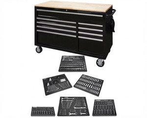 52 in. W x 25 in. D 9-<b>Drawer</b> <b>Gloss</b> <b>Black</b> Mobile Workbench Tool Chest with Mechanics Tool Set in Foam (370-Piece) - Product Image 1