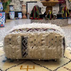 Pouf en cuir marocain fait main, repose-pieds ottoman traditionnel, pouf artisanal, décoration intérieure, siège ottoman bohème pour salon - Product Image 1